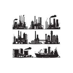 Industrial buildings icons vector silhouette set illustration