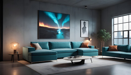 Fototapeta na wymiar Corner sofa Loft interior design of modern living home room 5