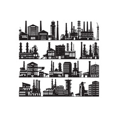 Industrial buildings icons vector silhouette set illustration