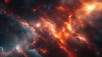 Fototapeta na wymiar Ethereal nebulae merging, stellar nursery scene, contrasting cool and warm cosmic tones, sparkling astral bodies, backdrop for sci-fi exploration themes, narrative space.
