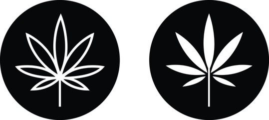 Cannabis leaf icon set. hemp marijuana leaf vector symbol in black color. CBD weed leaf sign herbal nature organic Isolated Collection flat and line symbol for web site Computer and mobile.