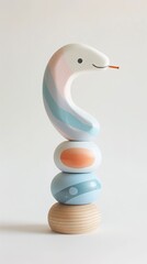 A Korean-style wooden toy snake in a charming, handcrafted design. Wooden snake with a unique appearance. Ideal toy for collector or decoration.