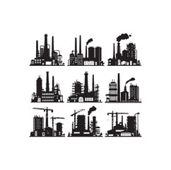 Industrial buildings icons vector silhouette set illustration