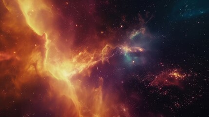 Fototapeta na wymiar Celestial Blaze: Fiery Nebula and Interstellar Clouds Dance in Cosmic Harmony, Creating an Enthralling Spectacle of Light and Energy that Reverberates Across the Galactic Expanse
