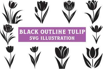 Tulip flower icon set. Simple illustration of vector design 13.eps