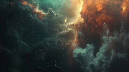 Obraz na płótnie Canvas Celestial Blaze: Fiery Nebula and Interstellar Clouds Dance in Cosmic Harmony, Creating an Enthralling Spectacle of Light and Energy that Reverberates Across the Galactic Expanse