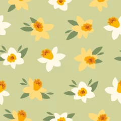 Fototapete Rund Seamless pattern with daffodils, Easter spring flowers. © MarLein