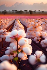 Fototapeta premium A cotton field at sunset