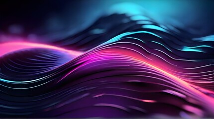 Abstract background with futuristic neon light waves. Modern background. Relaxing rhythm. Generative AI