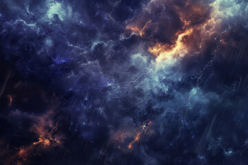 Fototapeta premium A space scene with a blue sky and orange and yellow clouds