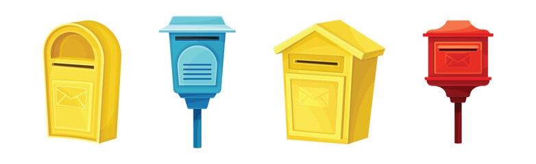 Post Box or Mailbox for Letter Sending Vector Set