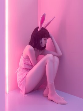 Surreal Easter Bunny Concept in Pink