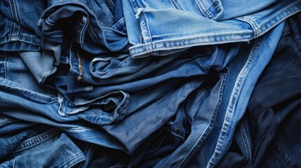 close up stack of jeans denim - obrazy, fototapety, plakaty
