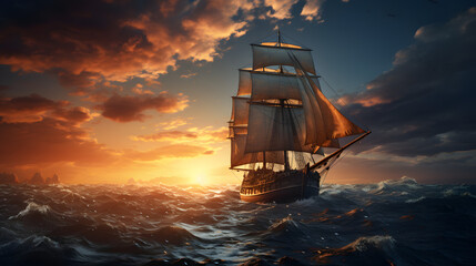 a sail boat sails under light on the ocean