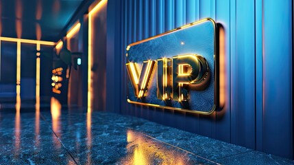 Elevate your status with our 3D golden "VIP" on blue, symbolizing exclusive access and high-end luxury.
