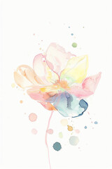 minimalist hand drawn flower head, scandinavian style, white background, watercolor dots, pastel colors