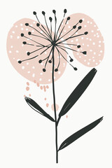 minimalist hand drawn flower head, scandinavian style, white background, watercolor dots, pastel colors