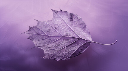The intricate structure of a leaf skeleton, highlighting its delicate beauty, against a soft purple background.