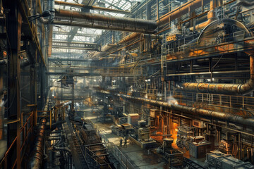 A large industrial building with many pipes and machinery