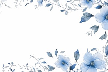 blue thin barely noticeable flower frame with leaves isolated on white background pattern