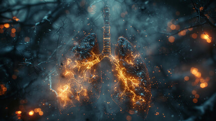 fire closeup of lungs - obrazy, fototapety, plakaty