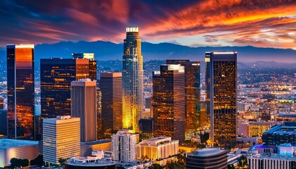 Vibrant Urban Hub: Downtown Los Angeles Bustles with Energy and Diversity - obrazy, fototapety, plakaty