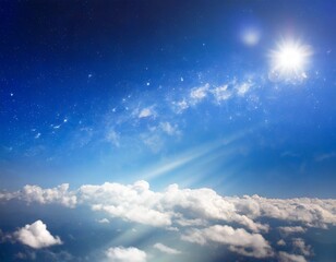 Naklejka na ściany i meble 雲の上から見た空と太陽。AI生成画像。