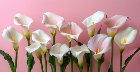 Graceful Blooms: Calla Lily Arrangement on Soft Pink Background generative ai