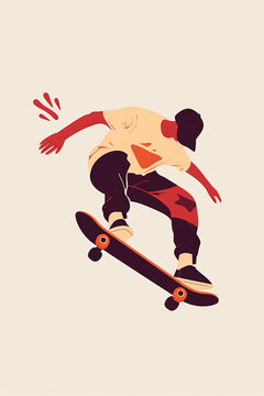 skateboarder performing an ollie, depicted