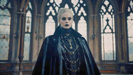 Naklejka premium A girl in some medieval building, in her Gothic style.