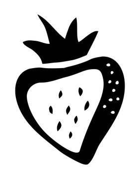Strawberry drawing hand painted with ink brush. Png clipart isolated on transparent background