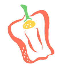 Bell Pepper drawing hand painted with ink brush. Png clipart isolated on transparent background