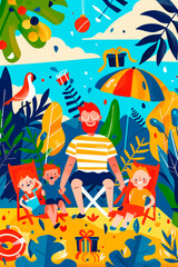 Background of happy family on vacation of picnic