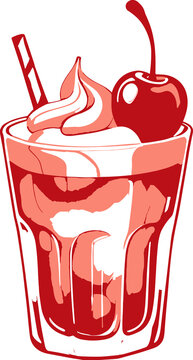 Delicious cherry float topping with cherry and whipped cream isolated illustration png, watercolor drawing for cold drink, slushie recipe, summer, cherry trifle, refreshment, cocktail menu clipart