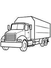 Semi-truck Line Art Illustration for Coloring Book or Transportation Design