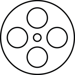 Film reel icon. Black movie reel icon in vintage style. Old retro reel with film strip line vector isolated on transparent background. Photographic, Curved film strip PNG.