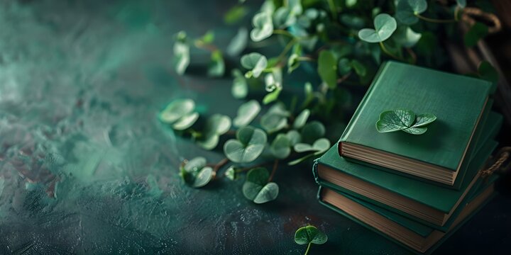 Book club meeting with St Patricks Day theme featuring discussions on books with green covers. Concept Book Club, St Patrick's Day, Green Book Covers, Discussion, Theme