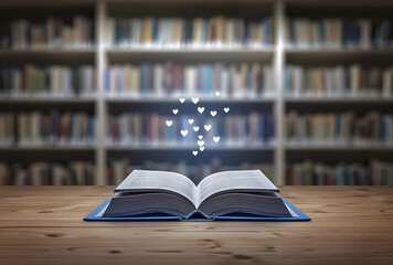 An open book with pages shaped like hearts