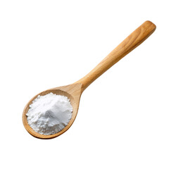 Wooden spoon on baking powder, isolated on transparent background.