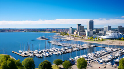 Gdynia City Skyline: An Enchanting Blend of Modernity and Maritime Heritage Amidst Serene Natural Backdrop