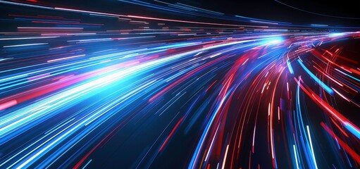 Energy glowing Lines Flow light. Abstract speed of light background with blue, red and white. digital technology concept. copy space, High quality