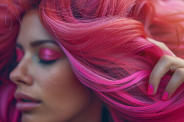 A close-up portrait of a teenager with colorful hair.