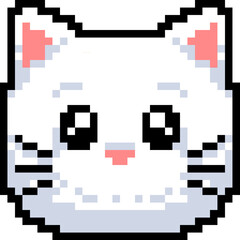 pixel art illustration of a white cat head