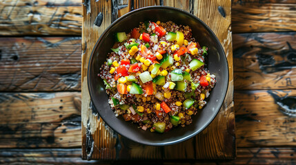 Quinoa Rainbow Salad in a Rustic Bowl