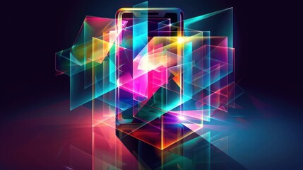 Obraz premium Abstract smartphone with holographic style background. AI generated image