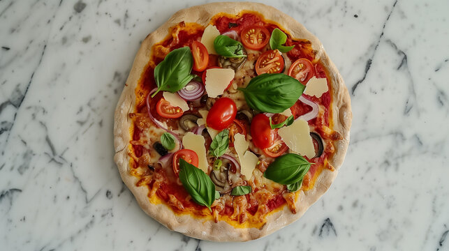 Chickpea Flour Pizza with Fresh Vegetables and Basil

