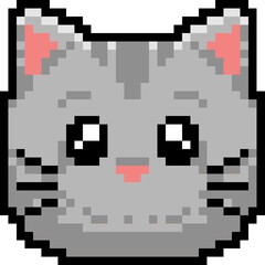 pixel art illustration of a grey cat head