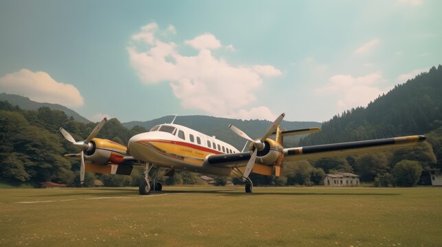 Commercial plane at airport and airfield. Small and sport aircraft. General aviation industry.