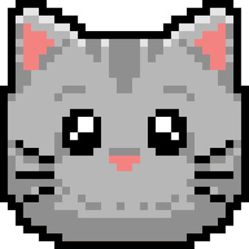 pixel art illustration of a grey cat head