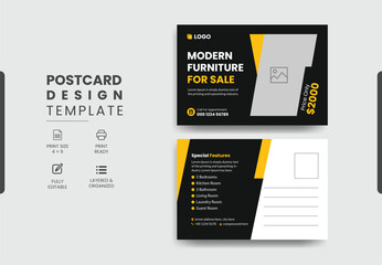 Modern furniture for sale postcard template design, creative modern furniture postcard design.